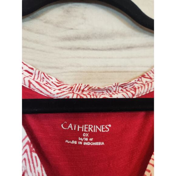 Catherines Women's Red White Star Patriotic V-Neck Short Sleeve T-Shirt Size 0X - Picture 3 of 6